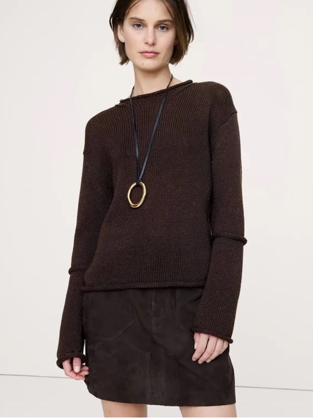Banana Republic Dark Brown Rollneck Cotton Knit Sweater S Small